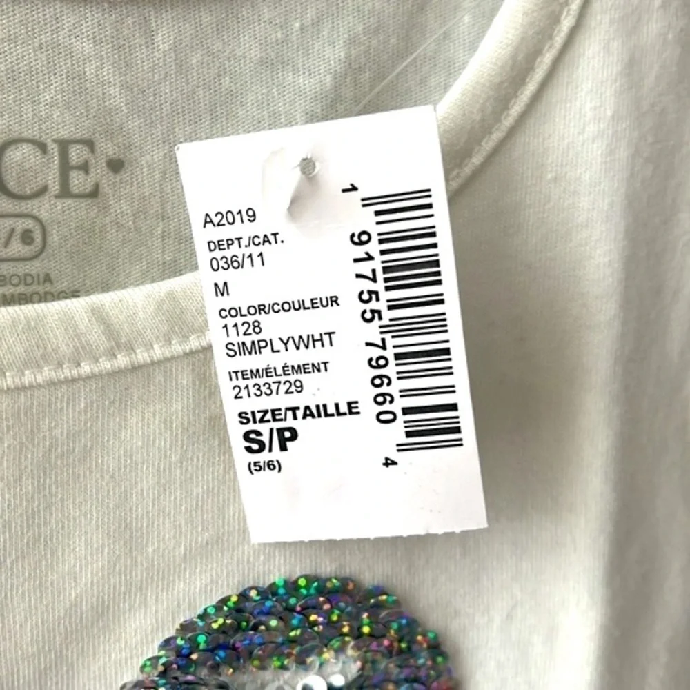 Brand New The Children’s Place White Short Sleeve Top Flip Sequins Floral Tiger